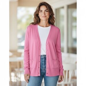 NWT ISAAC MIZRAHI Pink Women's CARDIGAN Sweater with button & pocket detail